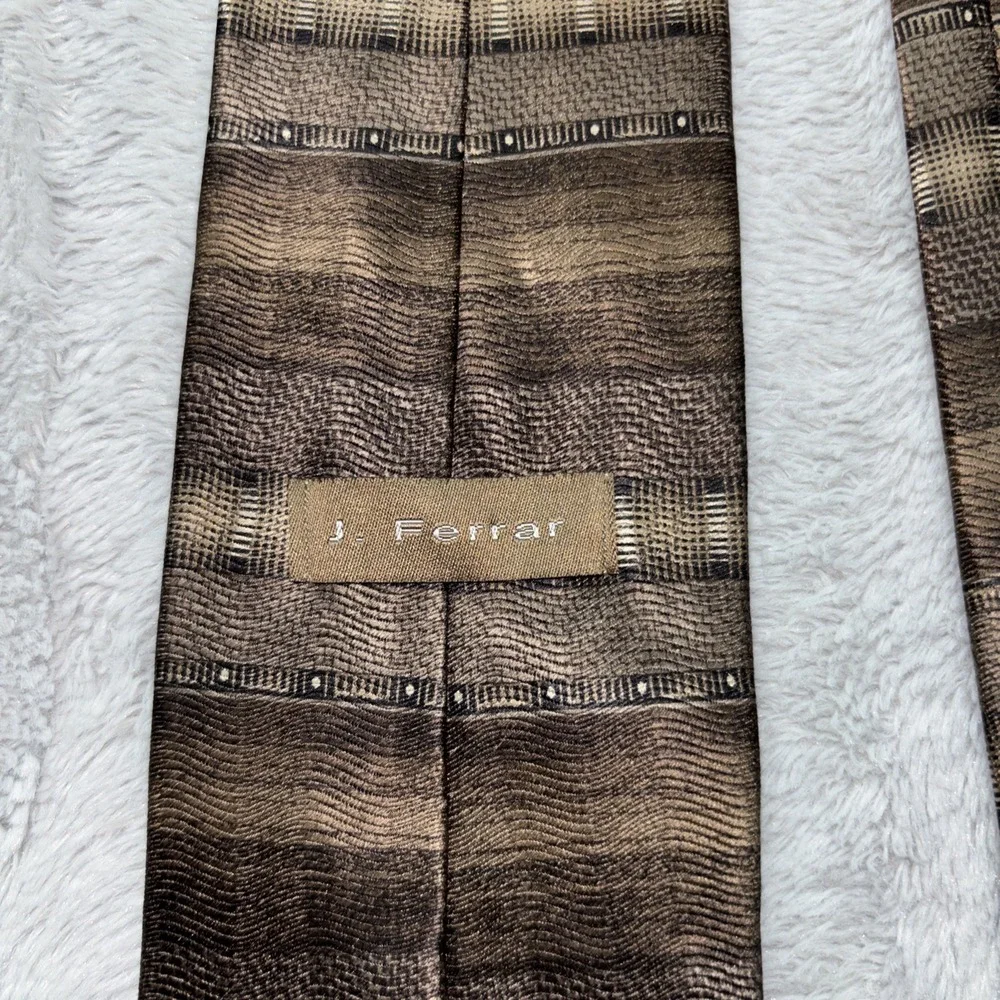J. Ferrar Brown Multicolor Earth‎ Tone Striped Made In USA Silk Tie 56